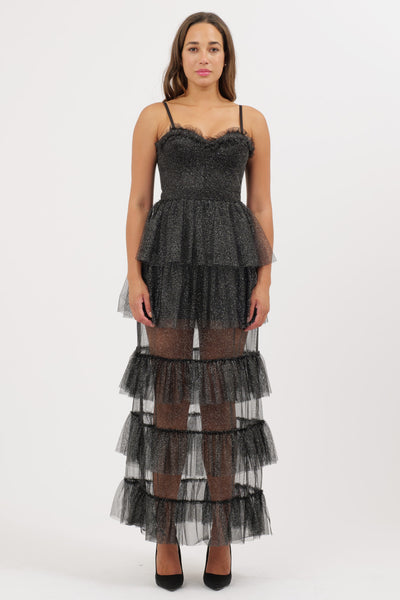 Abito Tulle Balze Nero