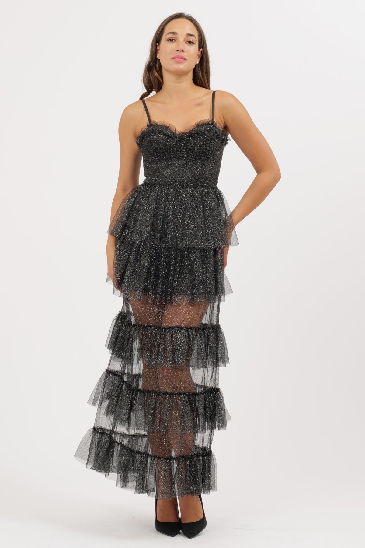 Abito Tulle Balze Nero