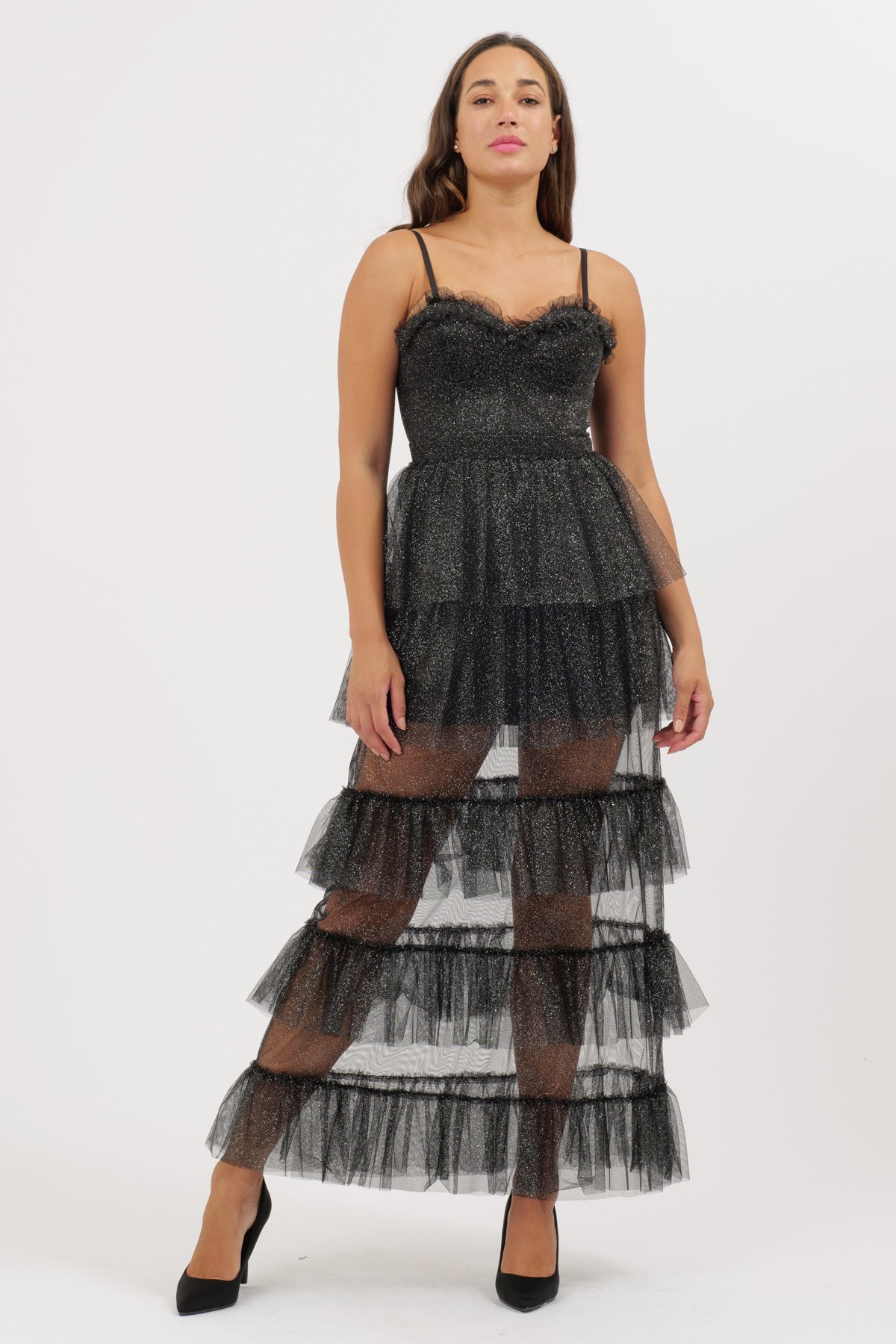 Abito Tulle Balze Nero