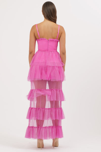 Abito Tulle Balze Fucsia