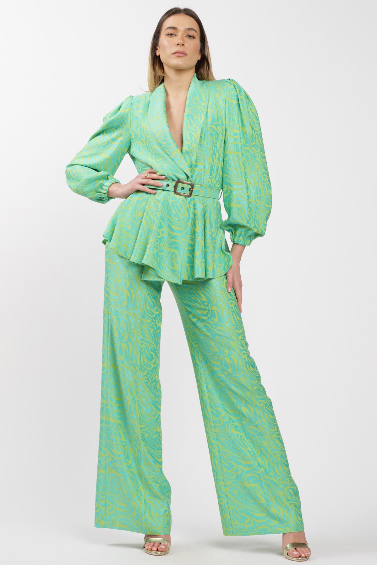 Kimono Pants Verde Jacquard
